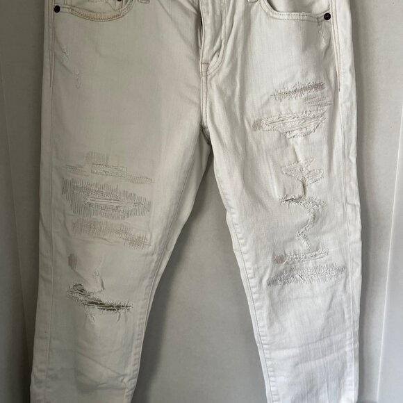American Eagle Slouchy fit cream colored ankle jean. Size 4 22" inseam w/cuff - Picture 1 of 4